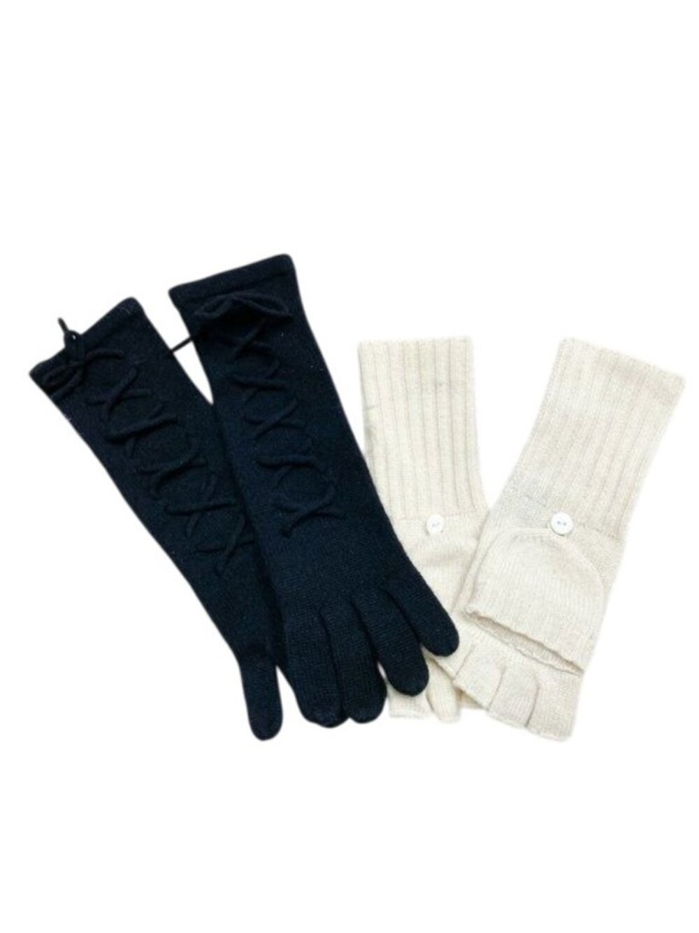 Sutton Studio Cashmere Lace Up Long Gloves & Ivory Button Convertible Pair